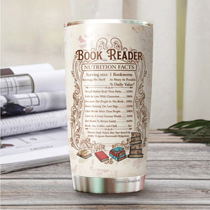 Gifts for Book Lovers Women - Book Tumbler - Gifts for Bookworms, Nerd, Book Readers - Book Reader Nutrition Facts Tumbler - Book Lover Mug - Book Lover Cup - Birthday Tumbler for Book Lover