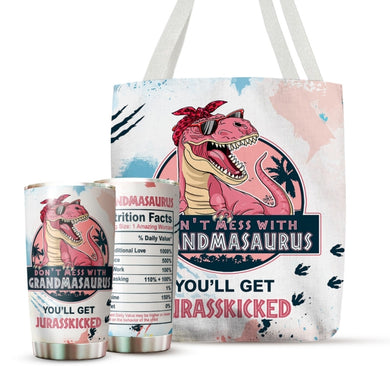 Grandma Gifts - Mothers Day Gifts For Grandma - Don't Mess With Grandmasaurus You'll Get Jurasskicked Mug For Grandmother on Christmas, Birthday - 20 Oz Tumbler Gift For Grammy From Grandchildren