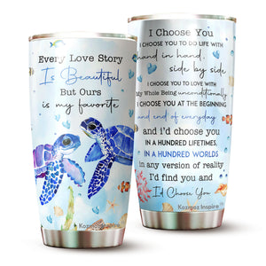 Husband and Wife Turtles Tumbler 20 Oz - Every Love Story Is Beautiful But Ours Stainless Steel Tumbler 20 Oz - Birthday Wedding Anniversary Valentines Mothers Day Fathers Day 2022 gifts