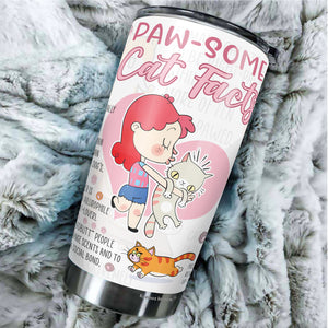 Paw-Some Cat Facts Tumbler, Cat Travel Coffee Tumbler - Cat Tumblers For Cat Lovers - Birthday Gifts For Cat Lovers - Tumbler 20oz
