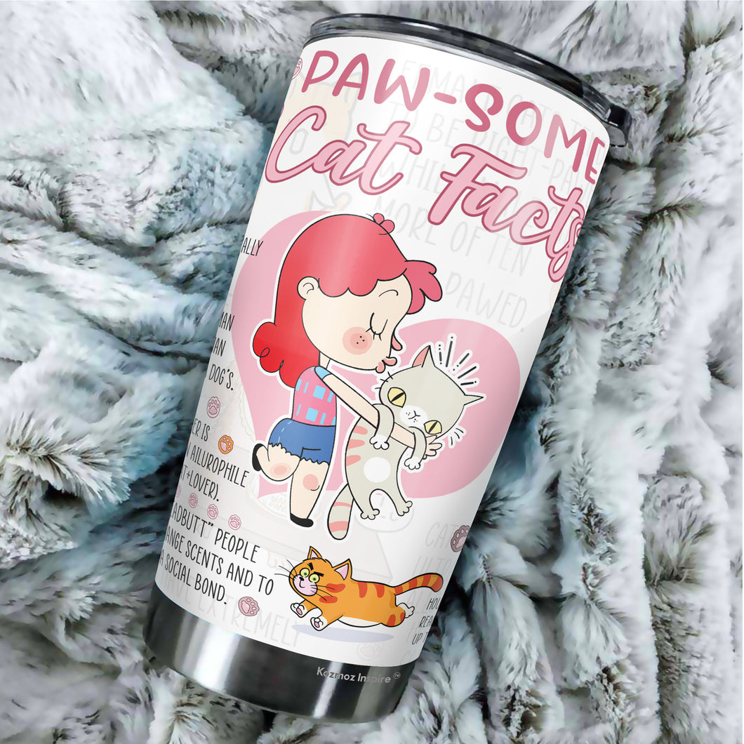 Paw-Some Cat Facts Tumbler, Cat Travel Coffee Tumbler - Cat Tumblers For Cat Lovers - Birthday Gifts For Cat Lovers - Tumbler 20oz