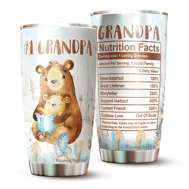 Kozmoz Inspire Grandpa Nutrition Facts Tumbler 20 Oz Gifts - Grandpa Mug Father's Day Present Gifts for Grandpa - Grandpa Birthday Gifts from Grandkids, Grandpa Bear Tumbler 20 Oz