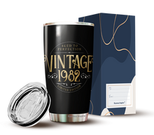 Load image into Gallery viewer, Kozmoz Inspire Vintage Aged to Perfection 1982 Nutrition Facts Tumbler of The Forties - 40th Birthday Tumbler, Happy 40 Birthday Party, Turning 40 Birthday, 40th Bday For Her &amp; Him Tumbler - Milestone Birthday Gift