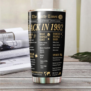 30th Birthday Tumbler Gifts for Women Men - The Party Times Back To 1992 Tumbler 20oz - 30th Birthday Decorations for Her/Him, Mom, Dad, Husband, Wife - Funny 30th Birthday Gifts Idea