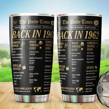 Load image into Gallery viewer, Kozmoz Inspire The Party Times Flashback To 1962 Tumbler - Happy 60 Birthday Party, Turning 60 Birthday, 60th Bday For Her &amp; Him, Sixty Birthday Tumbler 20 Oz- Milestone Birthday Gifts