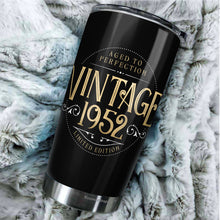 Load image into Gallery viewer, Kozmoz Inspire Vintage Aged to Perfection 1952 Nutrition Facts Tumbler of the Seventies - 70 Birthday Party, Turning 70 Birthday, 70th Bday For Her &amp; Him, Seventy Birthday Tumbler 20 Oz