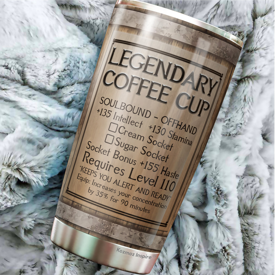 Legendary Coffee Wine Drum Tumbler - Game Inspired Cup, Coffee Stats, Gamer Gift, Birthday Gift, Coffee Mug, Coffee Stats Tumbler 20 Oz