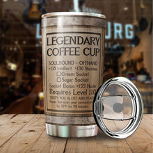 Load image into Gallery viewer, Legendary Coffee Wine Drum Tumbler - Game Inspired Cup, Coffee Stats, Gamer Gift, Birthday Gift, Coffee Mug, Coffee Stats Tumbler 20 Oz