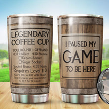 Load image into Gallery viewer, Legendary Coffee Wine Drum Tumbler - Game Inspired Cup, Coffee Stats, Gamer Gift, Birthday Gift, Coffee Mug, Coffee Stats Tumbler 20 Oz