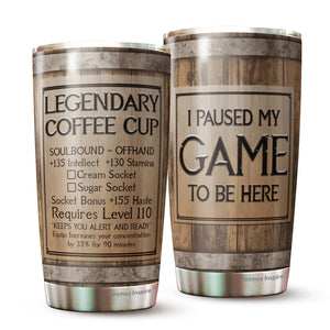 Legendary Coffee Wine Drum Tumbler - Game Inspired Cup, Coffee Stats, Gamer Gift, Birthday Gift, Coffee Mug, Coffee Stats Tumbler 20 Oz