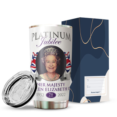 Queen Elizabeth II Platinum Jubilee Coffee Tumbler 20 Oz - Stainless Steel Vacuum Insulated Tumbler 20 Oz - Queen Elizabeth 70 Years Coffee Travel Mug