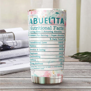 Abuela Nutrition Facts Tumbler 20 Oz - Funny Mothers Day Grandma Best Grandma Gifts - Birthday Gifts for Grandma Coffee Mug, Funny Nutrition Facts Grandma Mug, Christmas Gifts