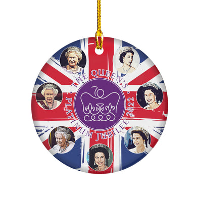 2022 Platinum Jubilee Christmas Ornament - Queen Elizabeth II Platinum Jubilee Commemorative - The Queen's Platinum Jubilee Emblem - Merry Christmas Tree Decoration Xmas Ceramic Ornaments