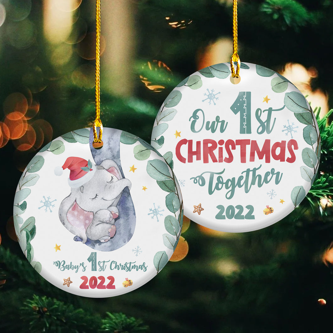 Baby First Christmas Ornament 2022 - Our 1st Christmas Together 2022, Baby Elephant Cute Christmas Presents For Parents Family 1st Ornaments Christmas Presents for New Parents