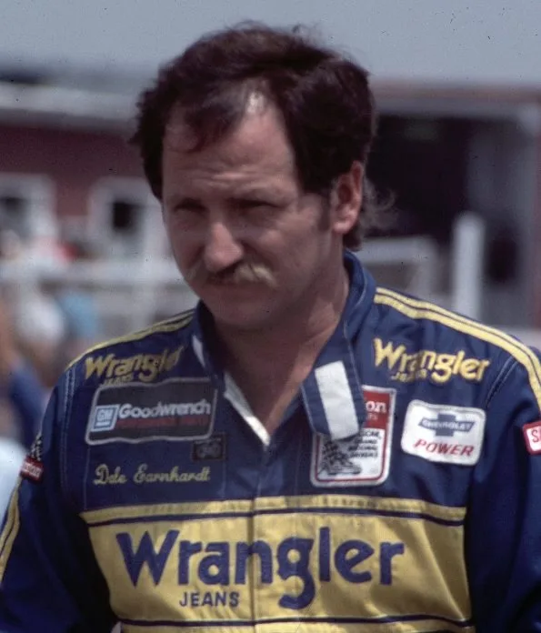 Dale Earnhardt in Wrangler and GM Goodwrench overalls at Pocono in 1985, during his Richard Childress Racing years