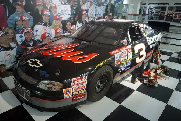 Dale Earnhardt's 1998 Daytona 500-winning No. 3 GM Goodwrench Plus Chevrolet Monte Carlo on display at the Richard Childress Racing Museum in Welcome, North Carolina (United States