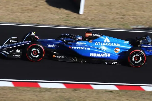 Alex Albon driving his Williams during second practice at the 2025 Japanese Grand Prix