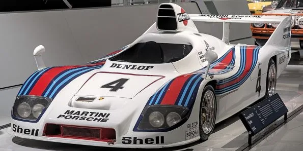 Porsche 936 number 4 in Martini colours, the 1977 Le Mans winner, in the Porsche Museum