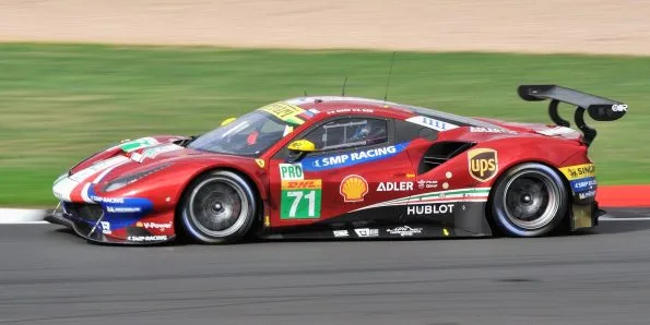 AF Corse Ferrari 488 GTE in red running at Silverstone in 2018