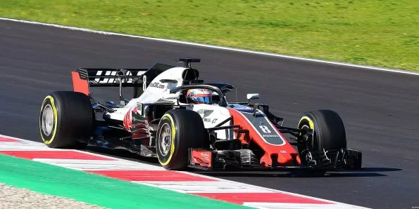 Romain Grosjean driving the Haas VF-18 during pre-season testing at Barcelona