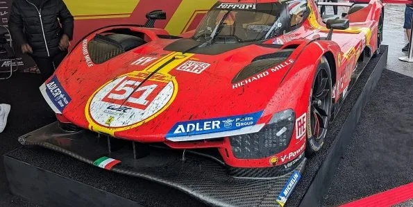 The Ferrari 499P that won the 2023 24 Hours of Le Mans, number 51, on display