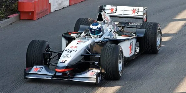 Mika Häkkinen driving the McLaren MP4-13 at the 2008 Stars and Cars event