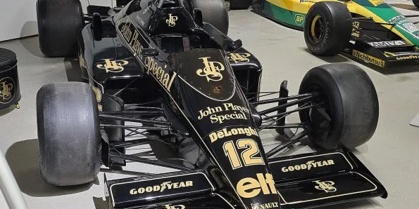 1986 Lotus 98T in black and gold John Player Special livery with Renault turbo power