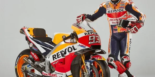 The 2019 Honda RC213V ridden by Marc Márquez, in Repsol colours