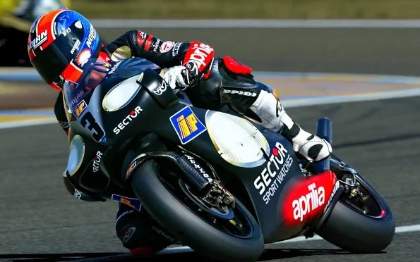 Aprilia Racing RSV 250 Grand Prix motorcycle competing in the 125cc and 250cc two-stroke racing era