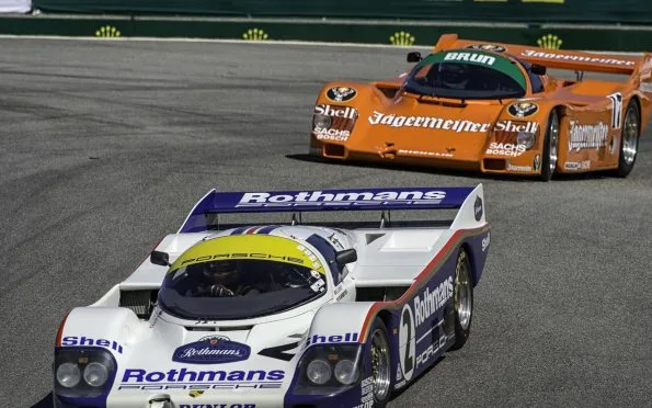 Porsche 956 Group C sports prototype race car featuring the iconic Rothmans livery