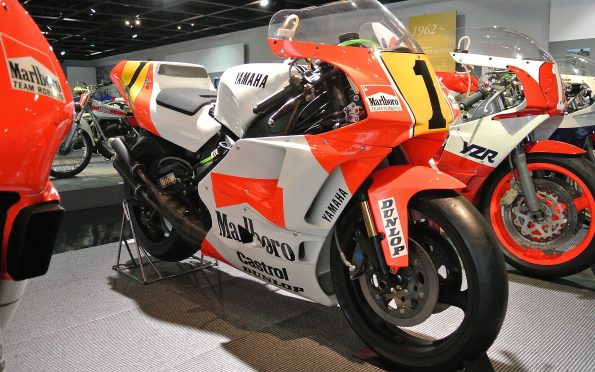 Yamaha Factory Racing YZR-M1 Grand Prix motorcycle ridden during the legendary championship-winning eras of Valentino Rossi and Jorge Lorenzo.