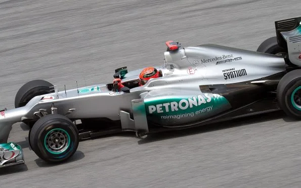 Mercedes-AMG rebuilding era: Michael Schumacher driving the Formula 1 racing car during practice at the 2012 Grand Prix.