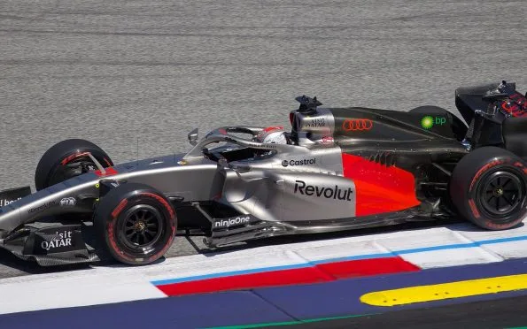 Audi F1 team's debut season featuring Nico Hulkenberg driving the R26 race car at the 2026 Austrian Grand Prix.