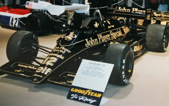 Team Lotus Formula One racing car displaying the legendary Black and Gold John Player Special livery driven during the Ayrton Senna era