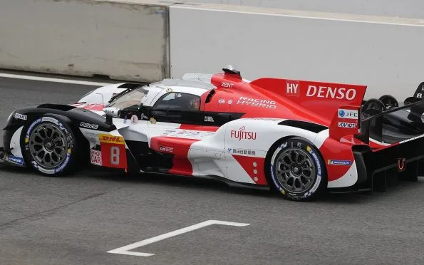 Toyota Gazoo Racing GR010 Hybrid Hypercar number 8 racing on circuit during the World Endurance Championship.
