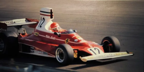 Niki Lauda driving his Ferrari 312T at the 1975 United States Grand Prix at Watkins Glen