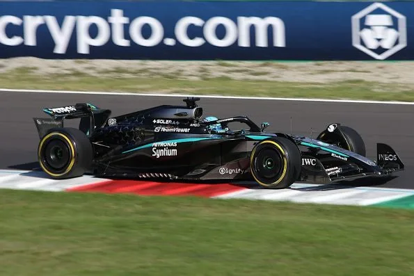 George Russell driving the Mercedes W16 during qualifying for the 2025 Italian Grand Prix