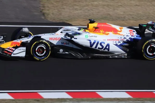 Isack Hadjar driving his Racing Bulls car during second practice at the 2025 Japanese Grand Prix