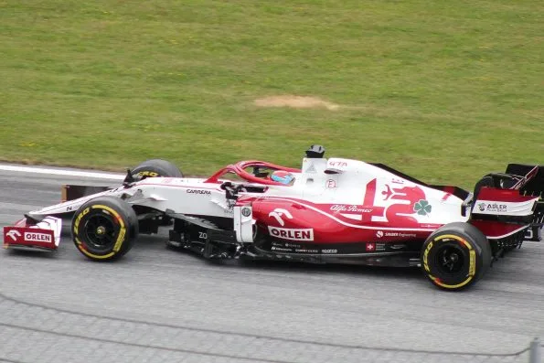 Kimi Räikkönen driving his number 7 Alfa Romeo at the 2021 Austrian Grand Prix weekend