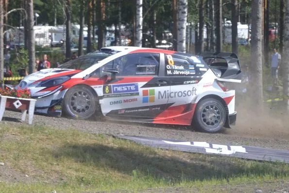 Tommi Mäkinen's Toyota Gazoo Racing team featuring Ott Tänak driving the Toyota Yaris WRC at Ruuhimäki on Rally Finland in 2018.