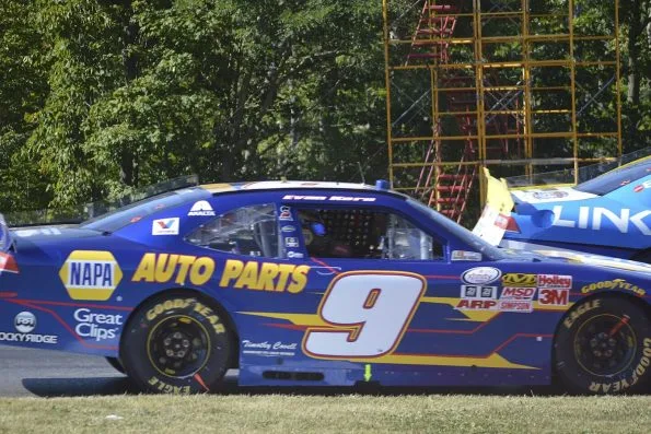 Chase Elliott's blue No. 9 NAPA Auto Parts Chevrolet during the 2015 Nationwide Children's Hospital 200 at Mid-Ohio Sports Car Course.