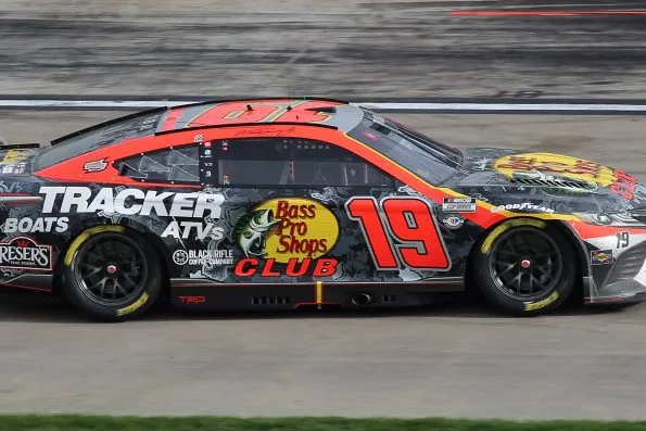 Martin Truex Jr.'s No. 19 Joe Gibbs Racing Toyota on track at Las Vegas Motor Speedway in 2023.